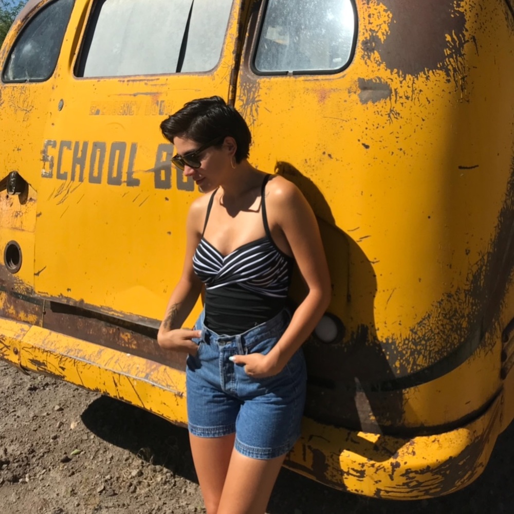 VINTAGE Ethyl High Waist Button-Fly Denim Shorts